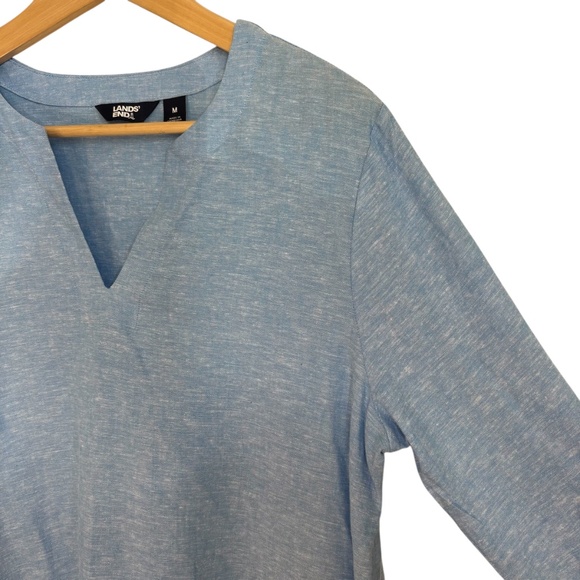 Lands' End Womens Linen Blend Tunic Top Blue‎ Coastal Lagenlook Sz Medium NWT - Picture 2 of 7
